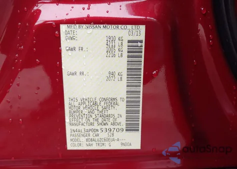 2013 Nissan Altima 2.5 Sv from USA, damaged, VIN 1N4AL3AP0DN539709